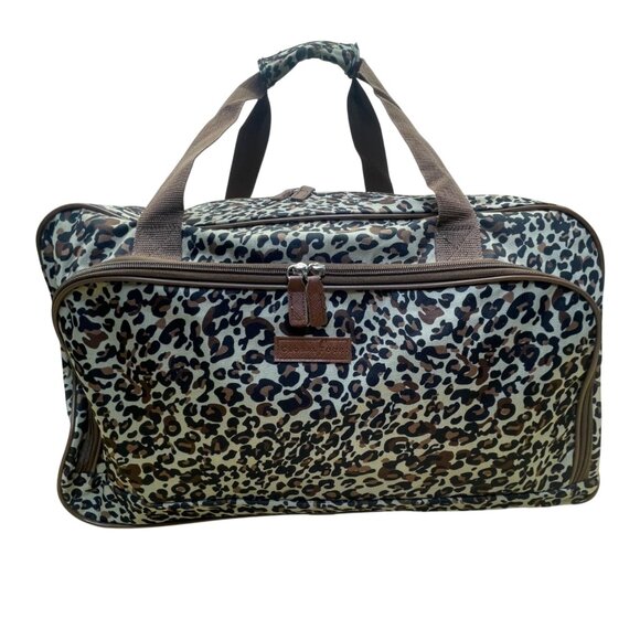 Global Tour Brown Leopard Print Travel Luggage With Zippered Rolling Duffel Bag - Picture 5 of 12